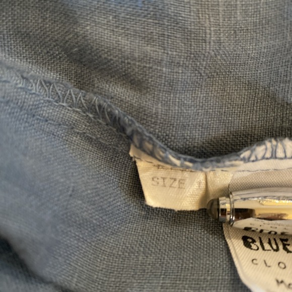 Blue Fish Hand Painted 100% Linen Wide Barrel Leg Blue Floral Artsy Size 1 - Picture 12 of 12